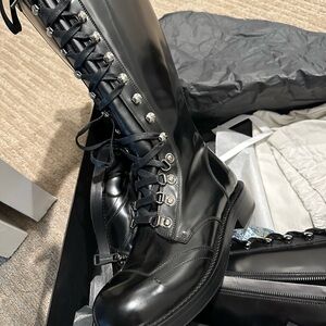 Dolce & Gabbana Black Lace-Up Leather Boots. New